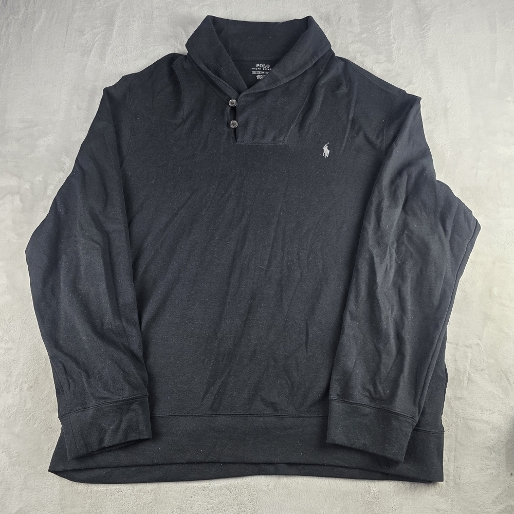 Polo Ralph Lauren 2 Button Mock Neck Long Sleeve Black Sweater Mens 2XL